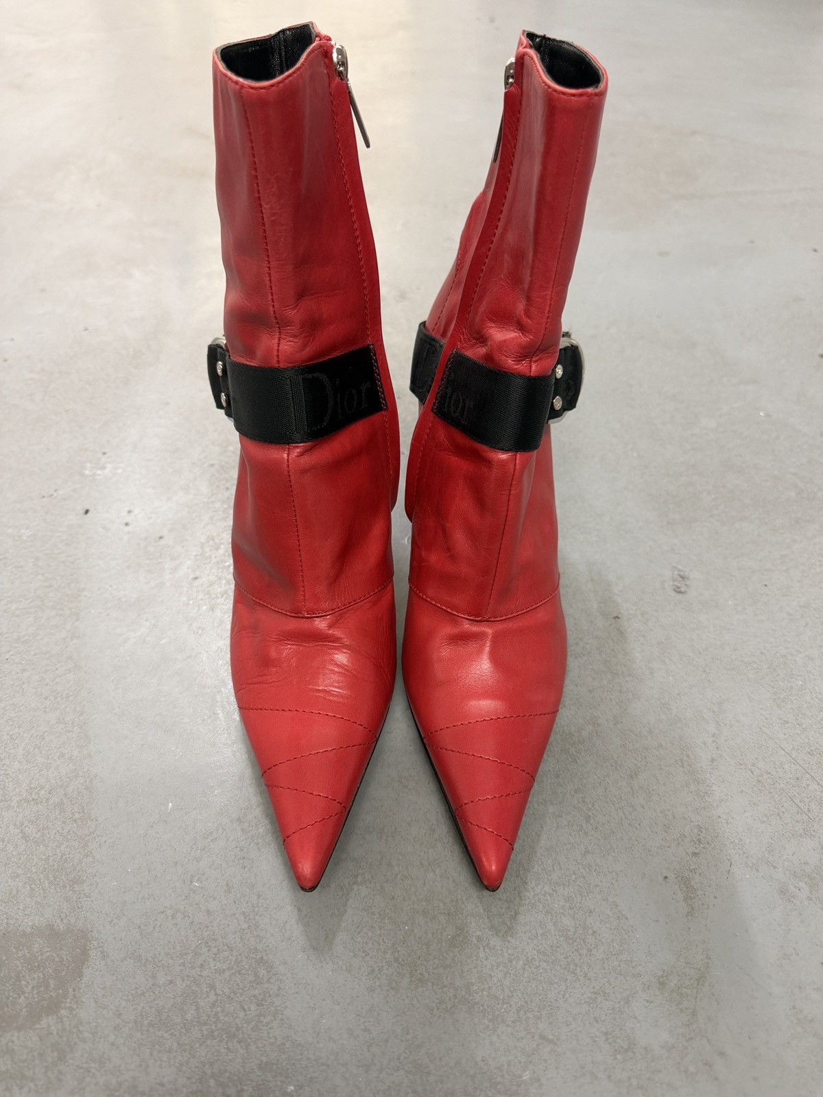 Dior Dior by John Galliano Red Leather Strap Ankle Boots Size US 9.5 / IT 39.5 - 2 Thumbnail
