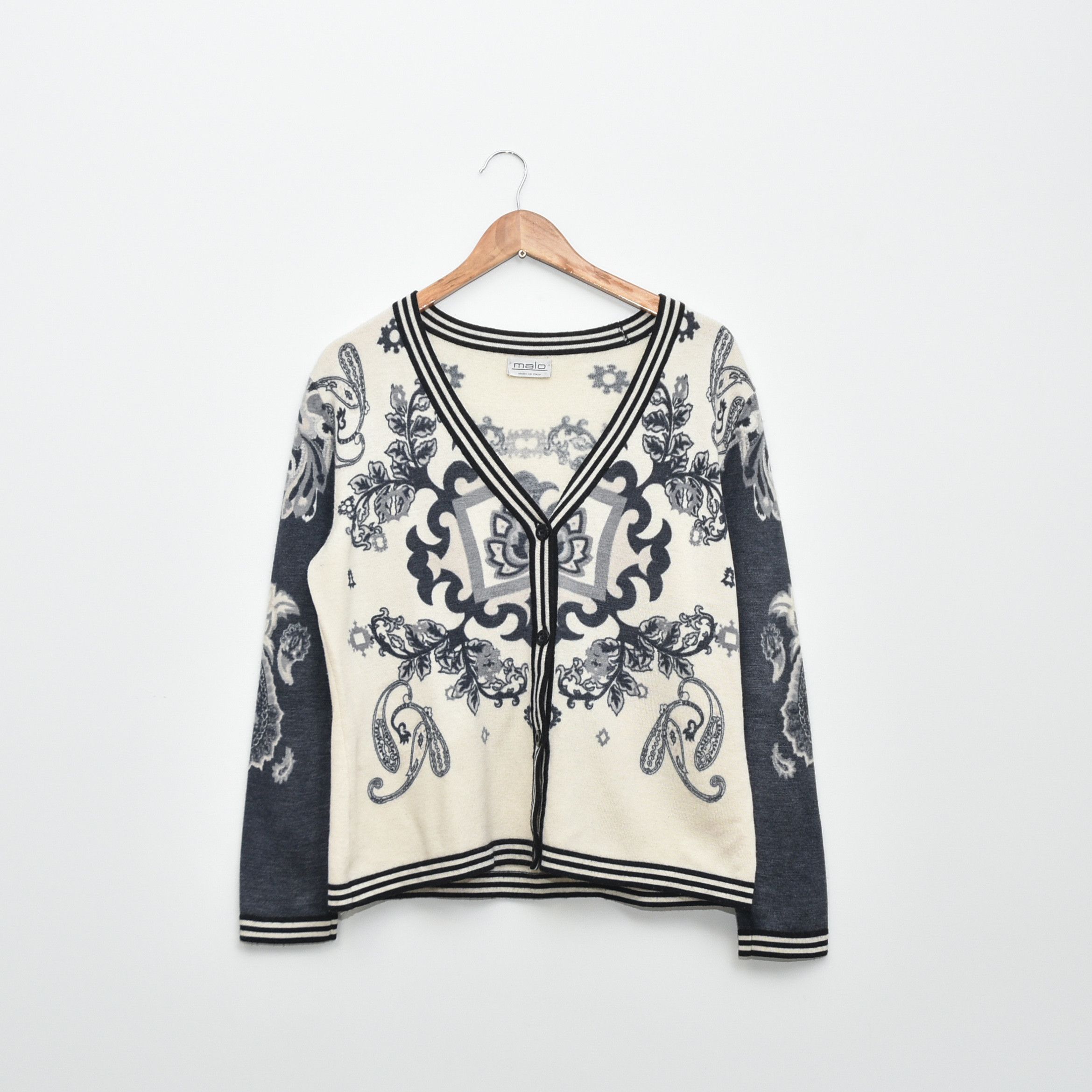 Malo MALO Italy Merino Wool Cardigan Paisley Baroque Knit Sweater Size S / US 4 / IT 40 - 1 Thumbnail