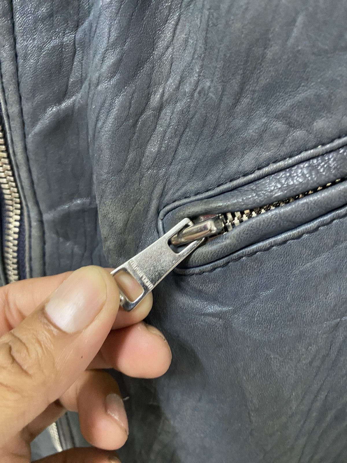 Vintage MuseRoom Blue Leather Biker Jacket Distressed Moto Style Size US S / EU 44-46 / 1 - 13 Thumbnail