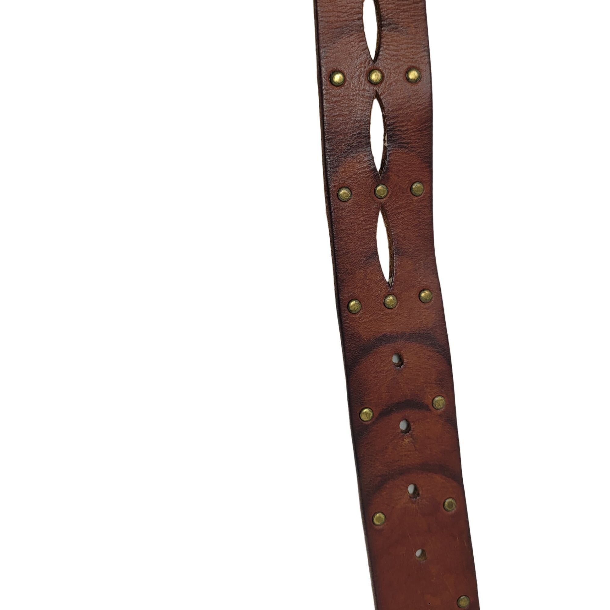 American Eagle Outfitters AEO Genuine Leather Brown Belt M Perforated Studded Boho Cou Size ONE SIZE - 6 Thumbnail