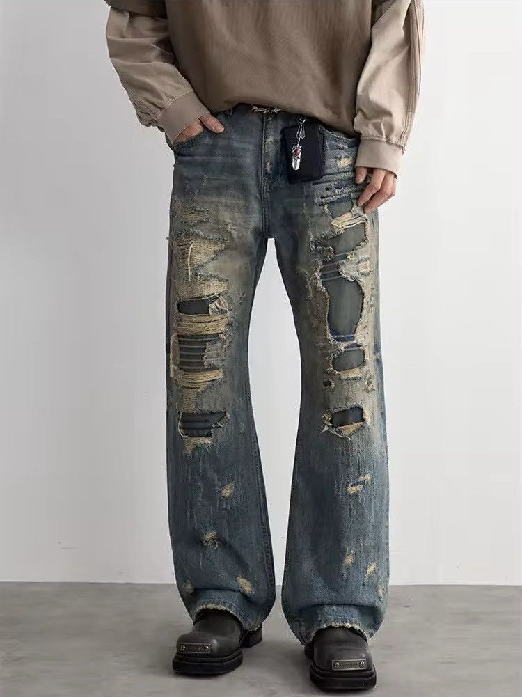 Jean Ripped Distressed Designer Y2k Straight Vintage Style Jeans Size US 31 - 1 Thumbnail