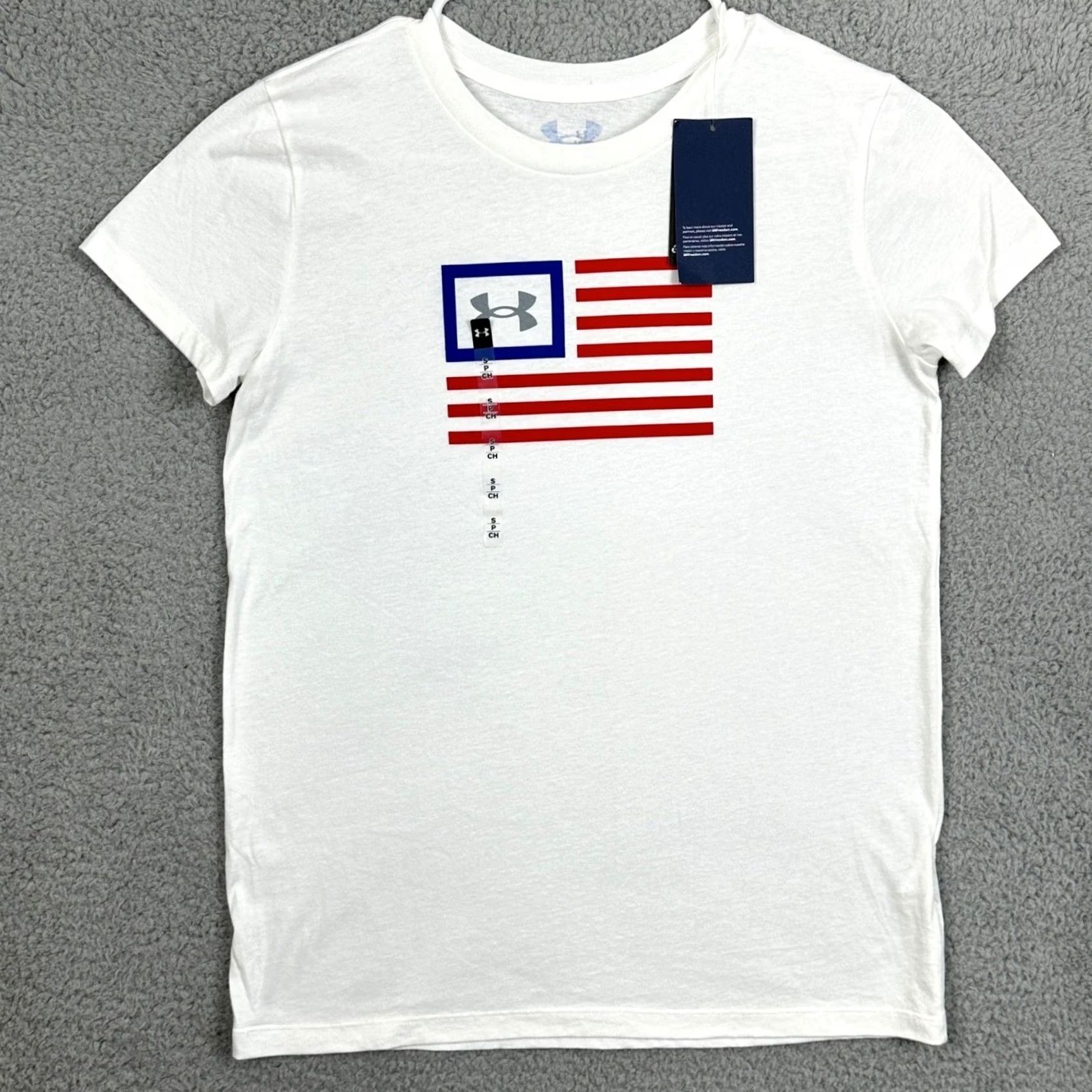 Under Armour Under Armour Freedom T-Shirt Graphic Tee Women Small White USA Flag Logo NEW Size S / US 4 / IT 40 - 3 Thumbnail