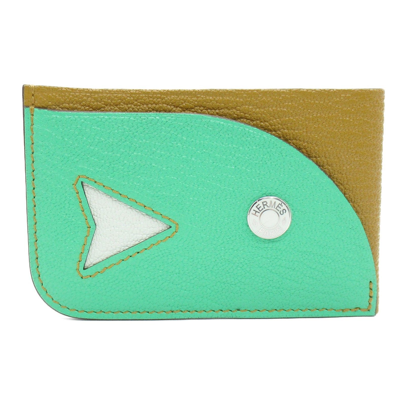 Hermes Hermes Card Case Poisson Vert Comics Leather Chevre Green Silver Hardware B Stamp Size ONE SIZE - 1 Thumbnail