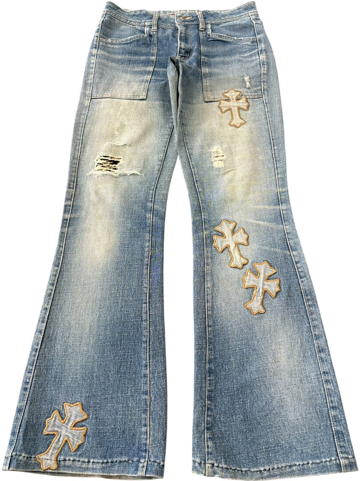 Vintage Japanese Brand Cross Patches Baker Style Flare Jeans
