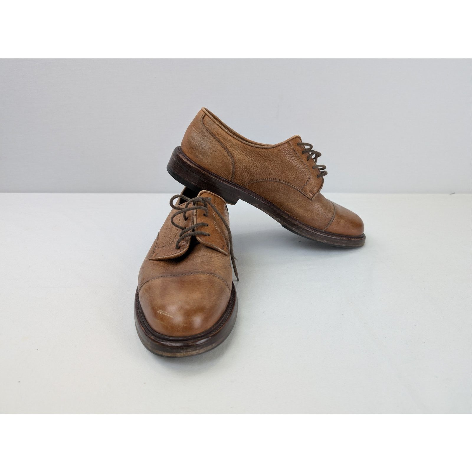 Brunello Cucinelli o1rshd1 CC20 men's brown grain leather cap-toe derby shoes Size US 10 / EU 43 - 18 Thumbnail