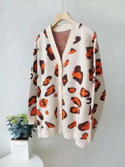 Other Winter Beige Leopard Print Cardigan Women Size M / US 6-8 / IT 42-44 - 1 Thumbnail