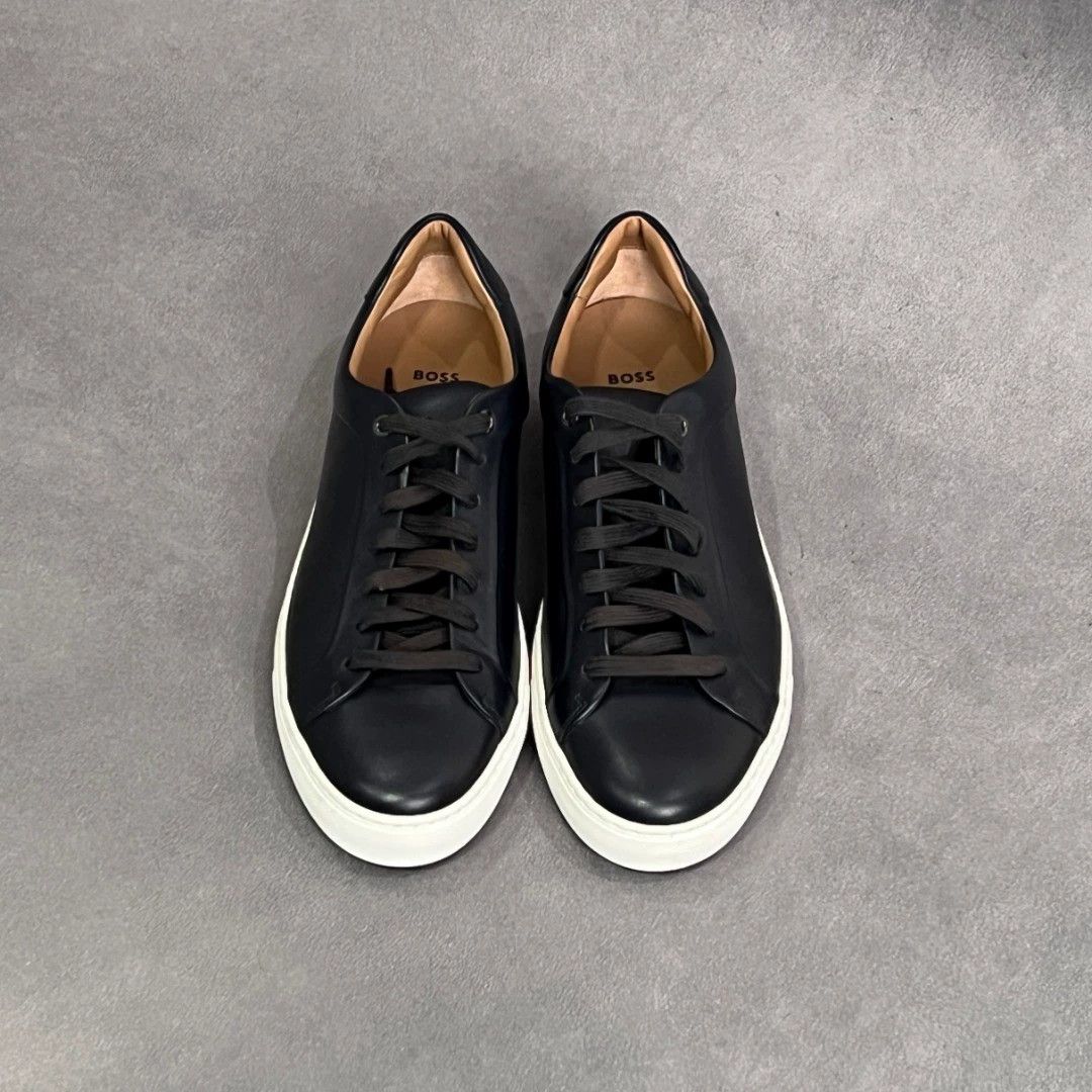Hugo Boss HUGO BOSS Black Calf Leather Sneakers Size US 10 / EU 43 - 1 Thumbnail