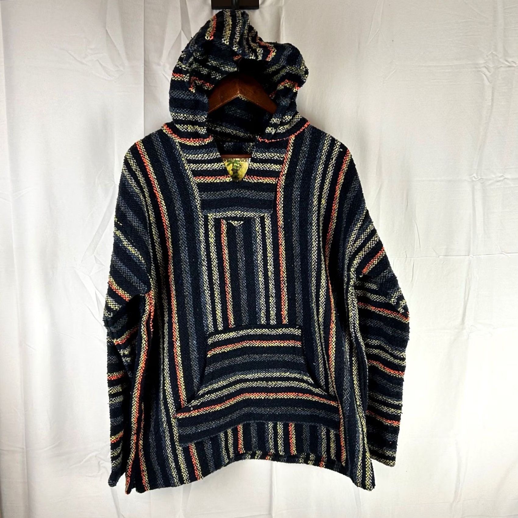 Vintage Iguana Jack Baja Hoodie Pullover Striped Hooded Sweatshirt XL Made in Mexico Size US XL / EU 56 / 4 - 2 Thumbnail