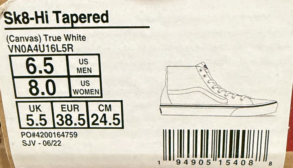 Vans Vans Sk8-Hi Tapered Canvas True White Size US 6.5 / EU 39-40 - 6 Thumbnail