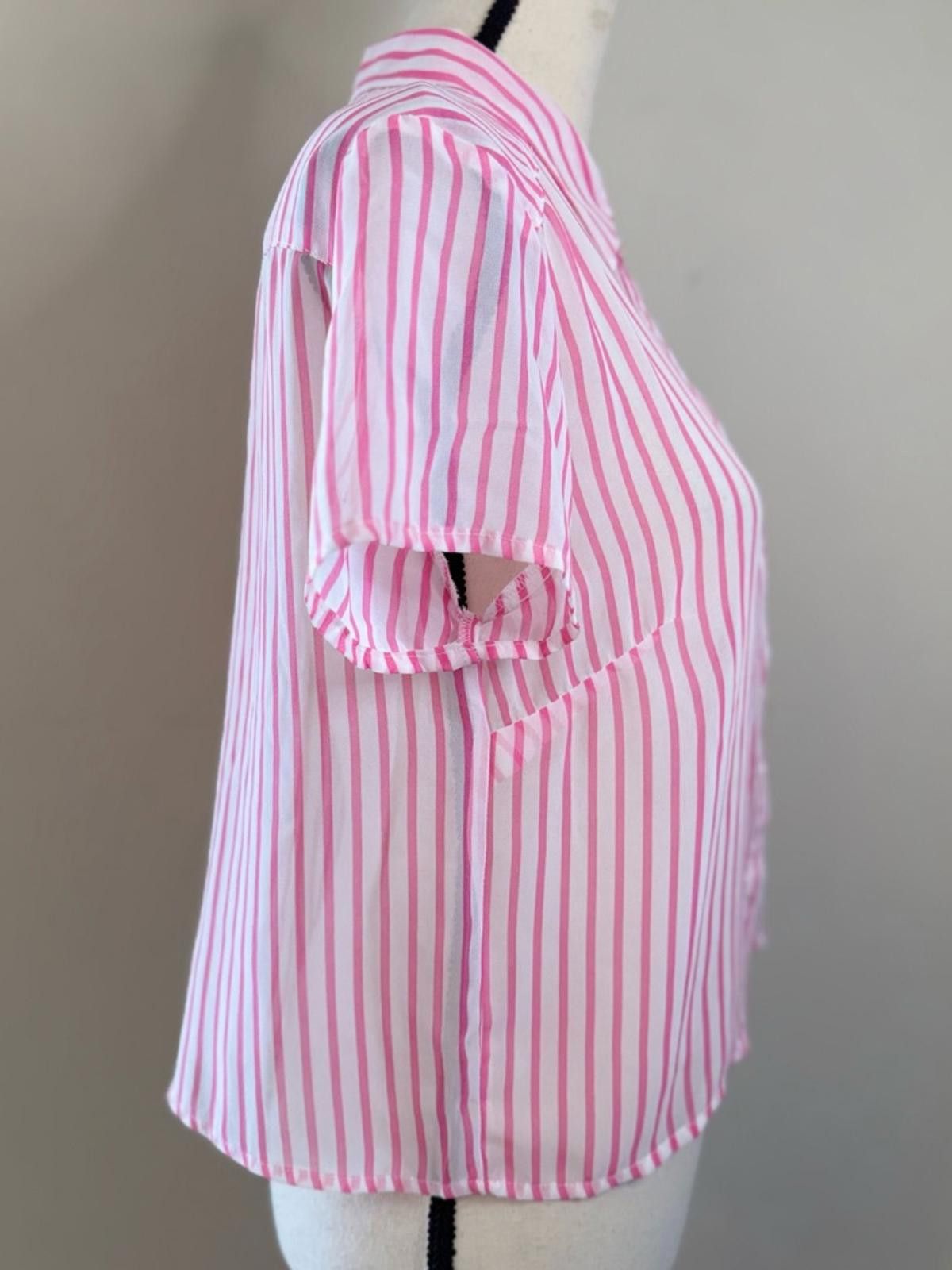 Other Timing crop top pink white stripe sheer short sleeve SZ M Size M / US 6-8 / IT 42-44 - 2 Thumbnail