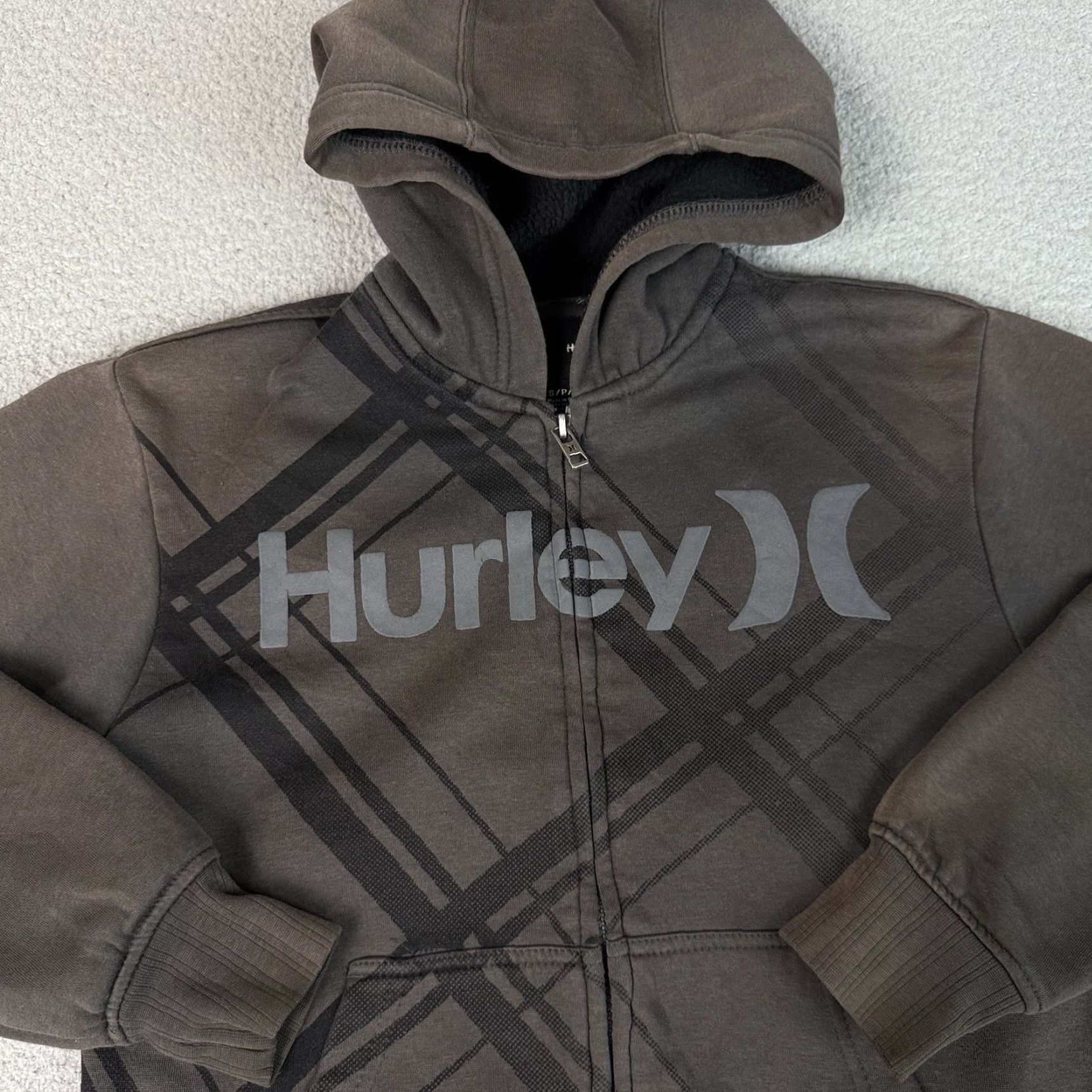 Hurley VINTAGE Hurley Hoodie Mens Small Gray Y2K Sweater Sherpa Lined Sweatshirt Skater Size US S / EU 44-46 / 1 - 2 Thumbnail