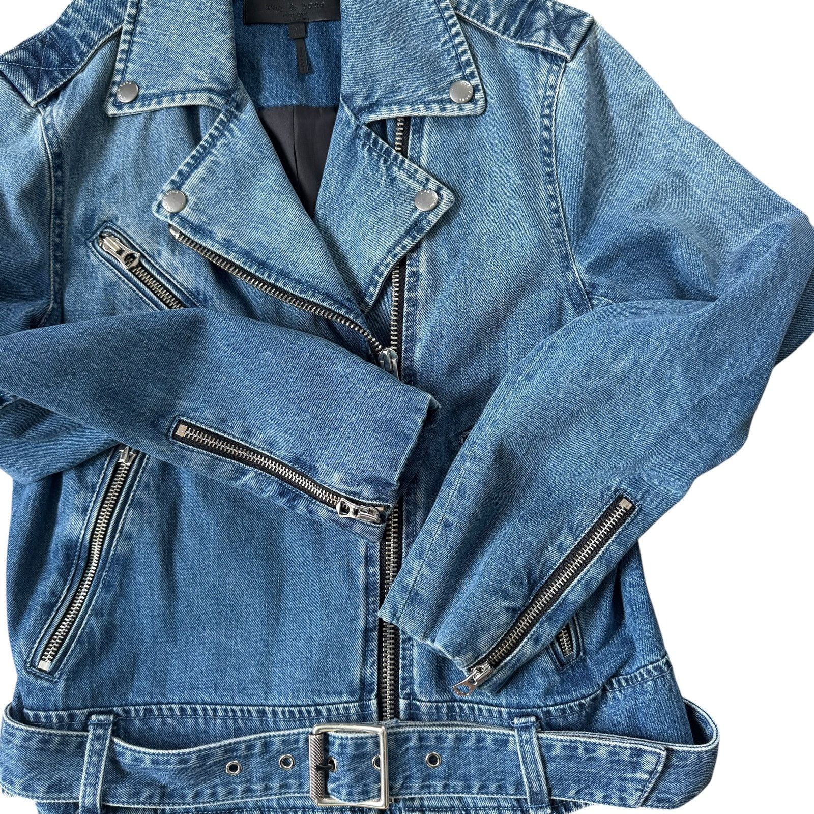 Rag & Bone NEW Rag & Bone Abbey Denim Moto Jacket Size XS / US 0-2 / IT 36-38 - 6 Thumbnail