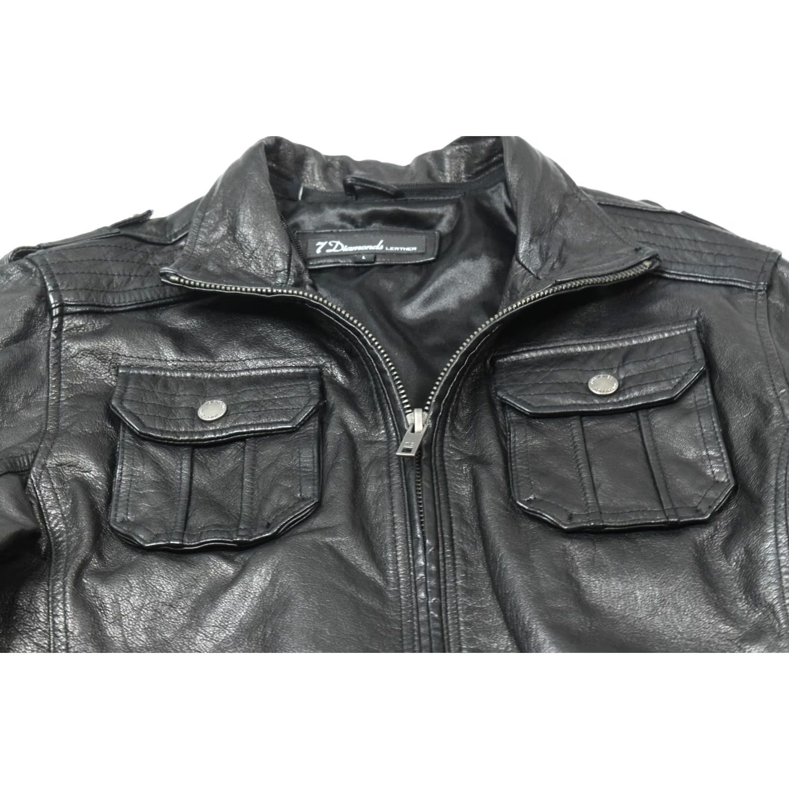 Vintage VINTAGE 7 Diamonds Leather Jacket Mens Large Black Long Sleeve Full-Zip Biker Size US L / EU 52-54 / 3 - 2 Thumbnail