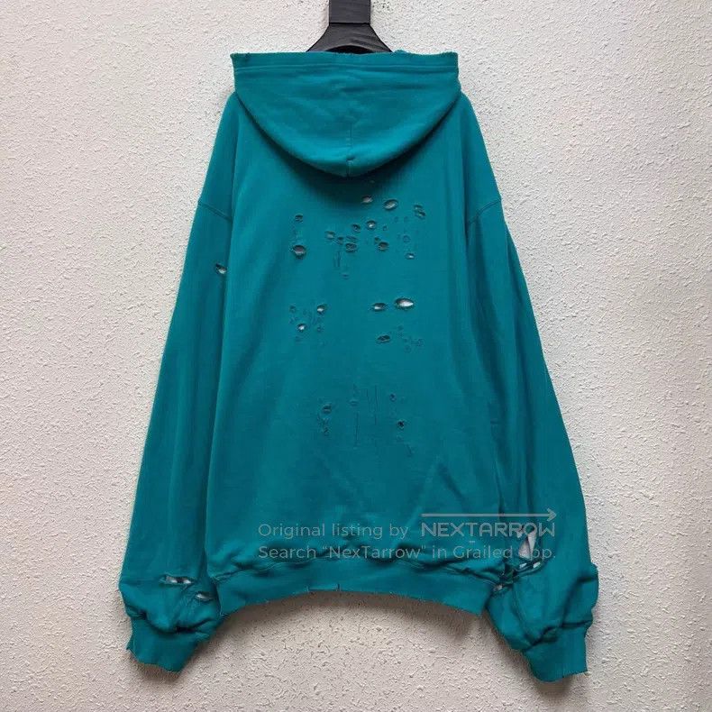 Balenciaga Balenciaga Teal Distressed Double-Layer Hoodie Size US M / EU 48-50 / 2 - 3 Thumbnail