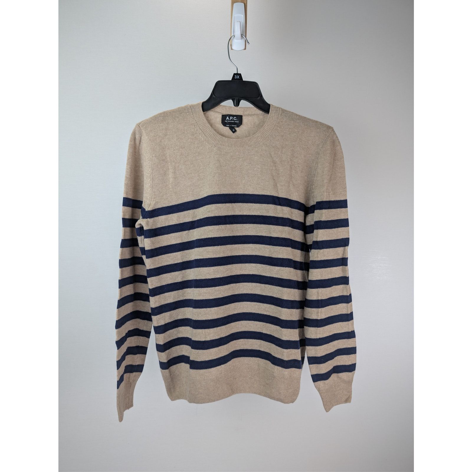 A.P.C. o1rshd1 CC20 Men's Ismael Stripe Crewneck Sweater in Beige Size US M / EU 48-50 / 2 - 8 Thumbnail