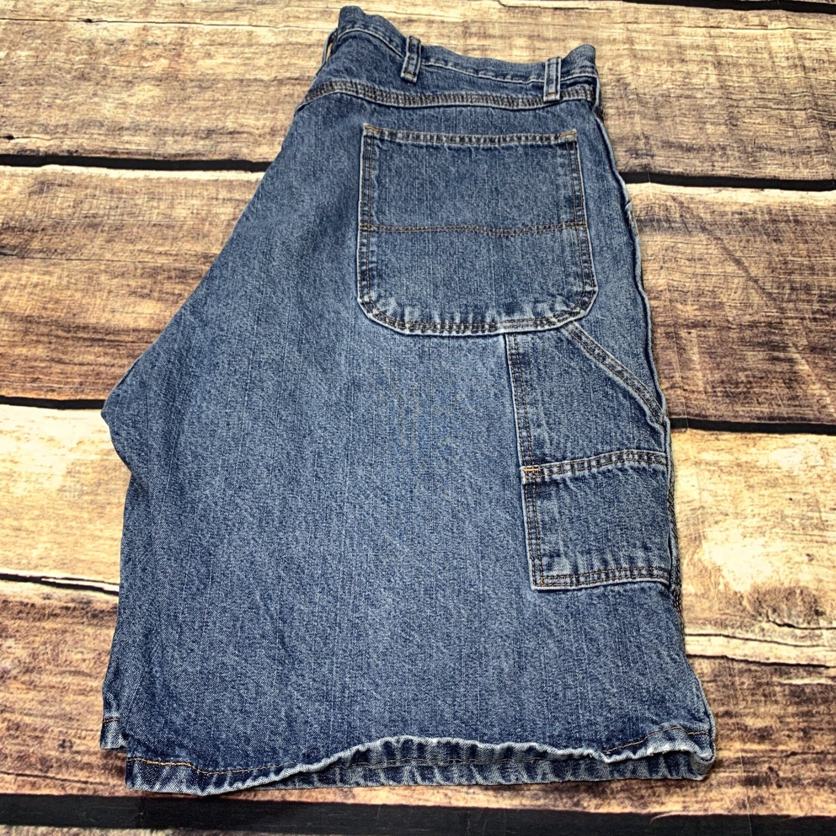 Denime Rustler Denim Jean Carpenter Shorts 100% Cotton Size 36 Work Cargo workwear Mens Shorts 80s 90s Blue Cotton Pockets Regular Inseam 10 Short Size US 44 / EU 60 - 7 Thumbnail