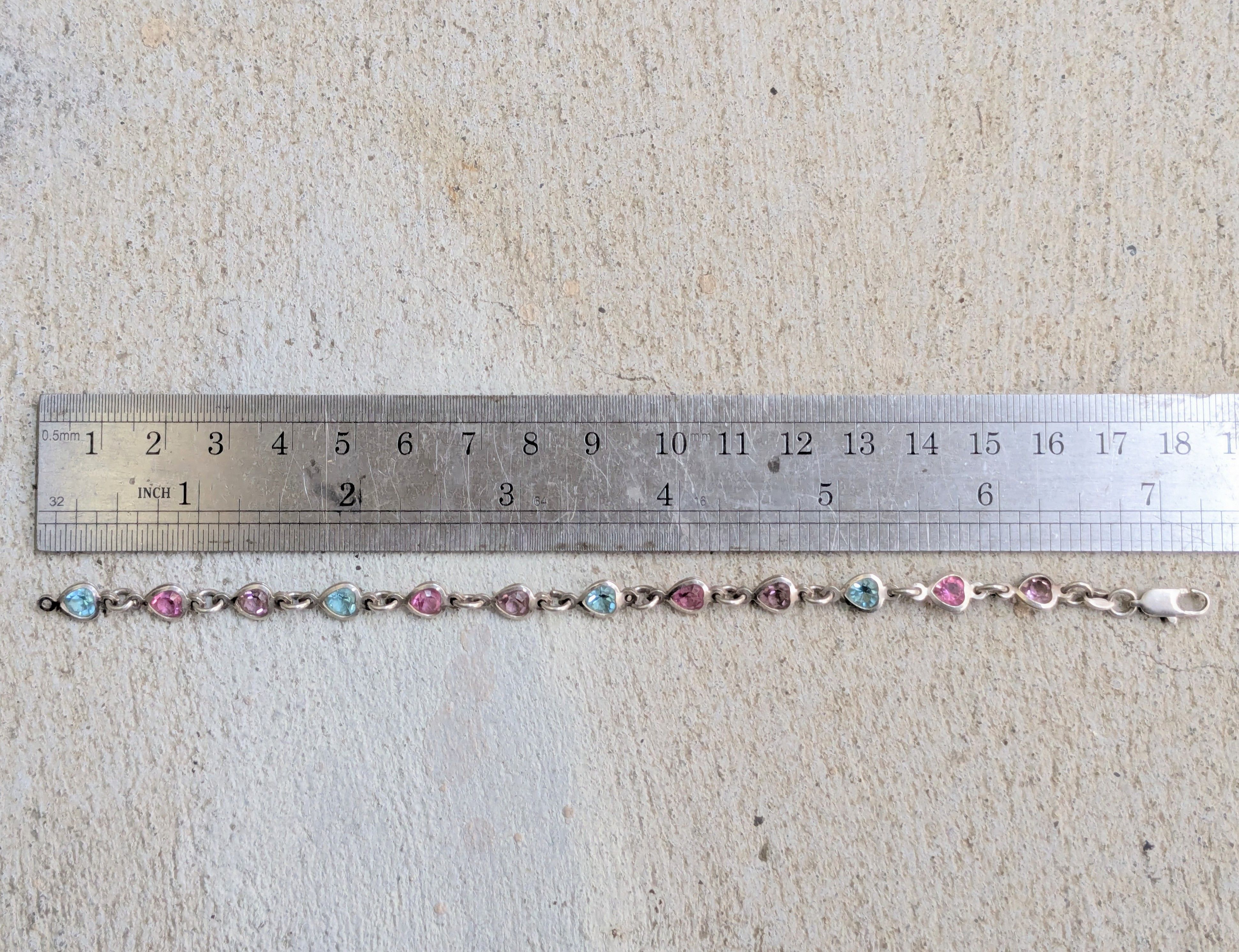 Jewelry Vintage Sterling Silver Bracelet 7.25" Italy Rainbow Hearts Size ONE SIZE - 10 Thumbnail