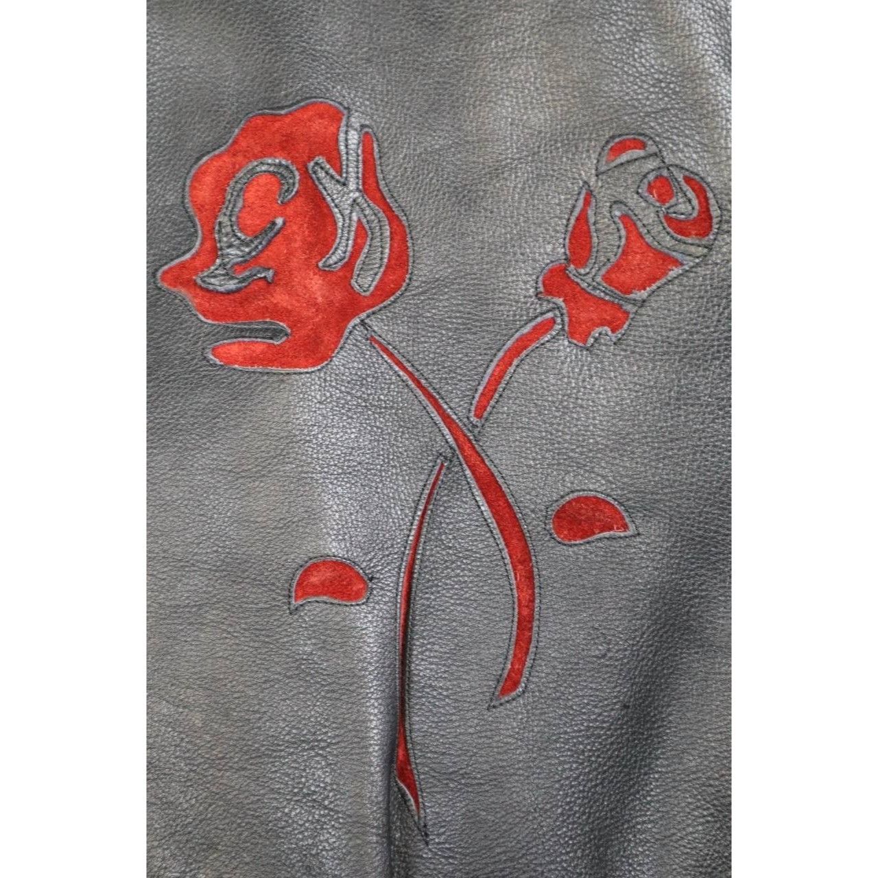 Vintage Vintage Black Leather Fringe Jacket w/ Red Rose Embroidery Size M / US 6-8 / IT 42-44 - 8 Thumbnail