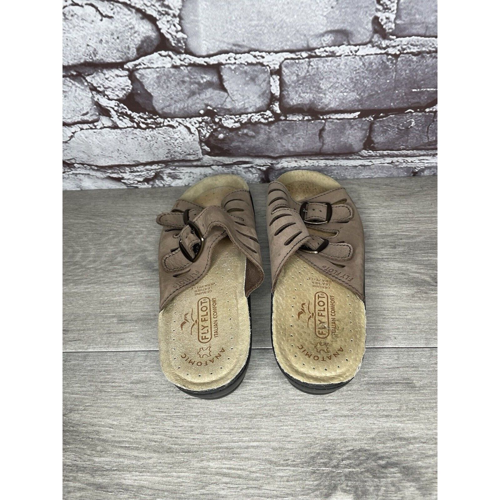Other Fly Flot Taupe Nubuck Leather Strap Slides Wedge Sandals Wom Size US 6.5 / IT 36.5 - 7 Thumbnail