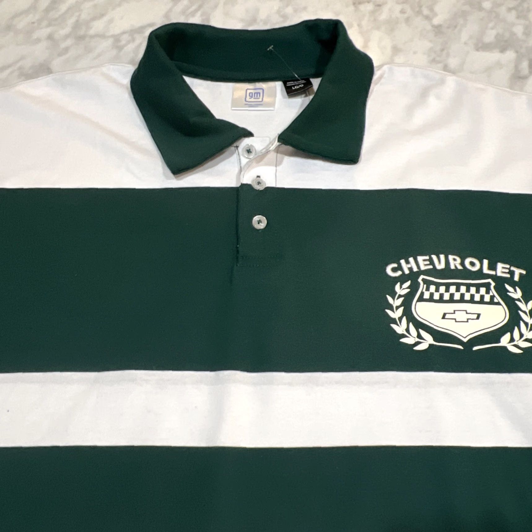 Vintage GM Chevrolet Polo Rugby Shirt Men Large Long Sleeve Green White Striped NWT Size US L / EU 52-54 / 3 - 3 Thumbnail