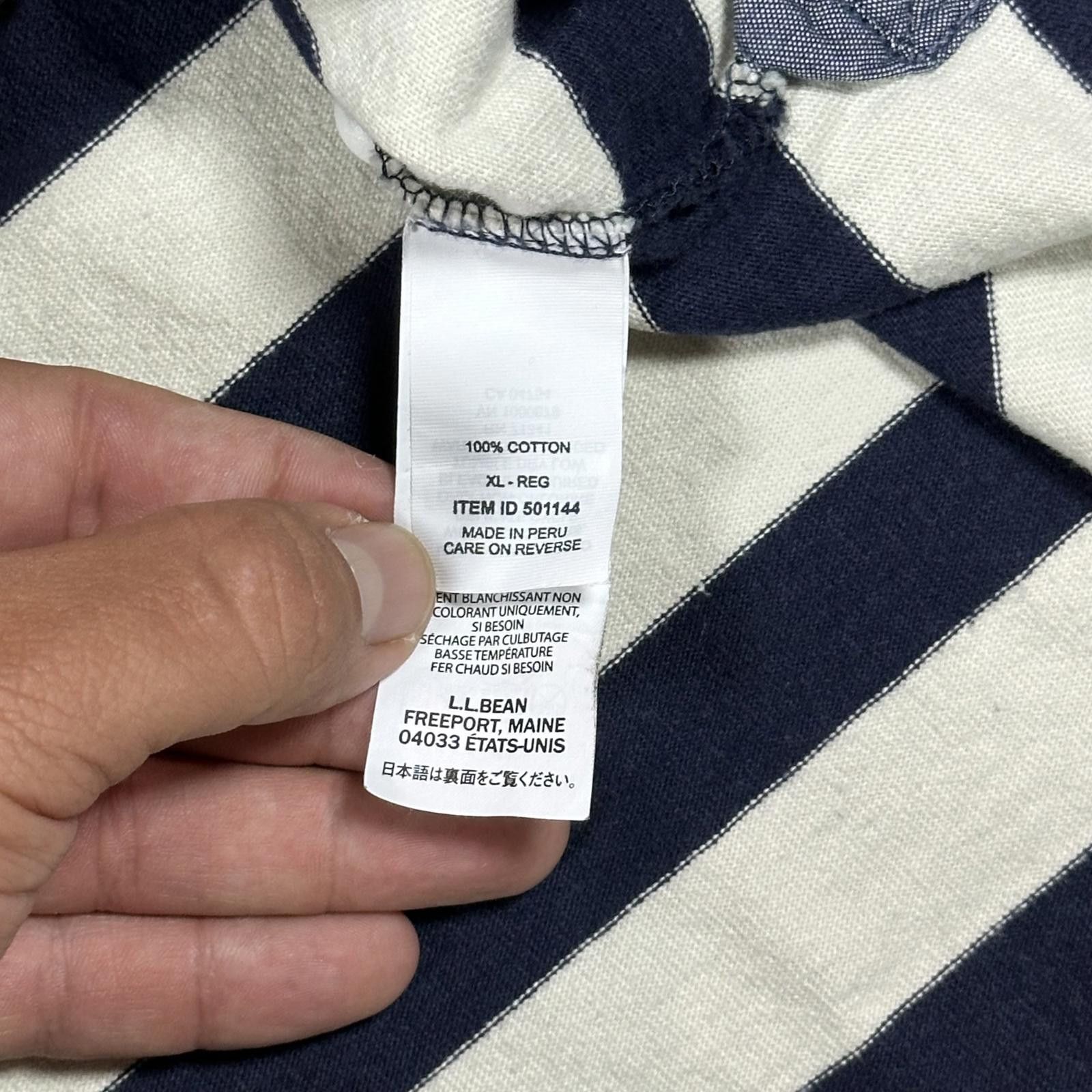 L.L. Bean L.L.Bean Mens Polo XL Reg Navy White Striped Traditional Fit Size US XL / EU 56 / 4 - 6 Thumbnail