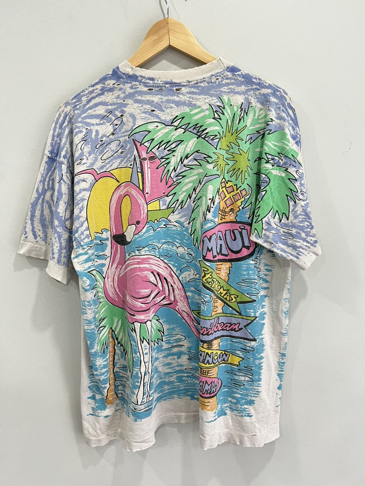 Vintage Vtg All Over Print Flamingo Maui Cancun Tee Shirt thrashed Size US L / EU 52-54 / 3 - 2 Thumbnail