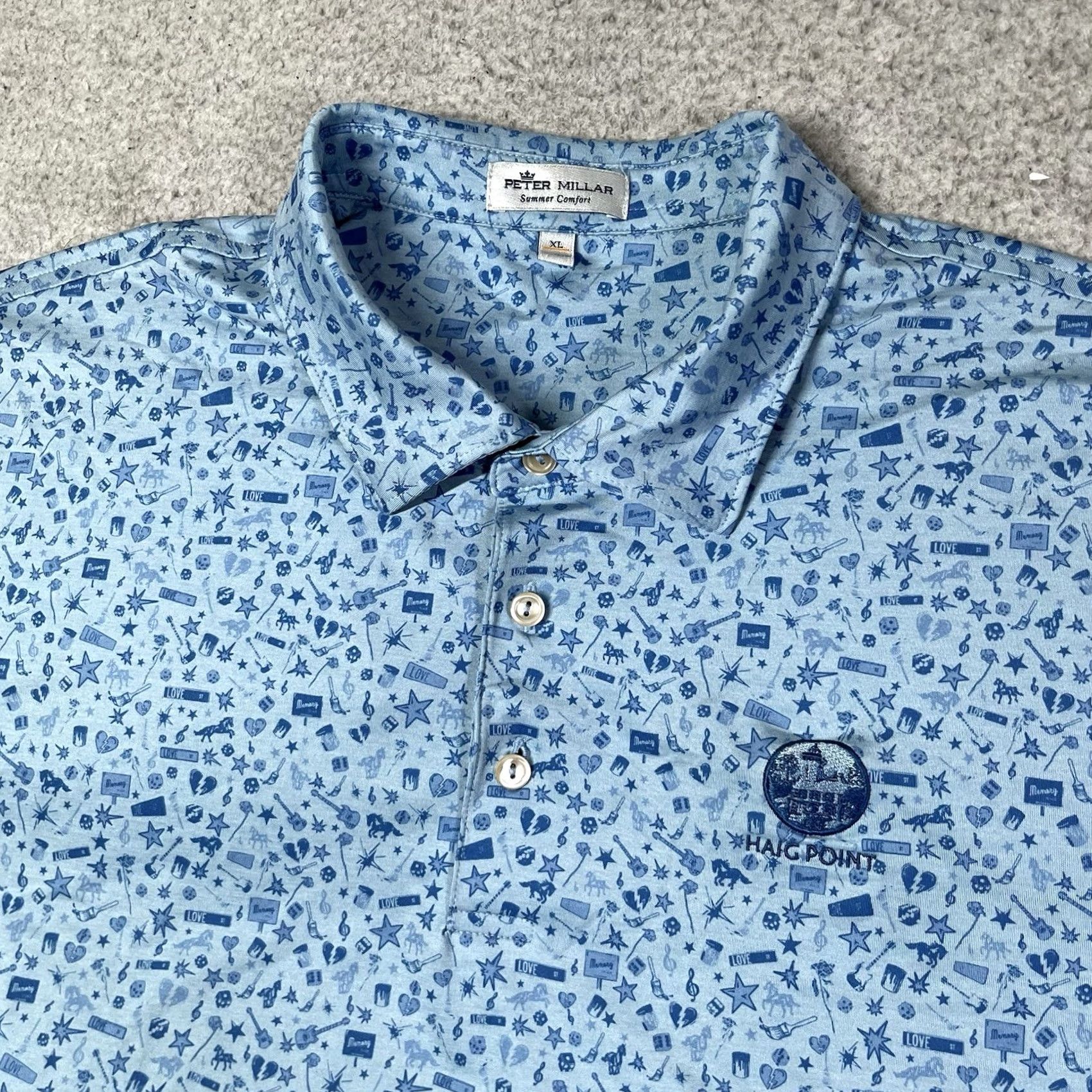 Peter Millar Peter Millar Polo Shirt Men XL All Over Print Summer Comfort Performance Haig Blue Geometric Logo Embroidered Classic Beach Golf Shirt Mens XL Polo Size US XL / EU 56 / 4 - 3 Thumbnail