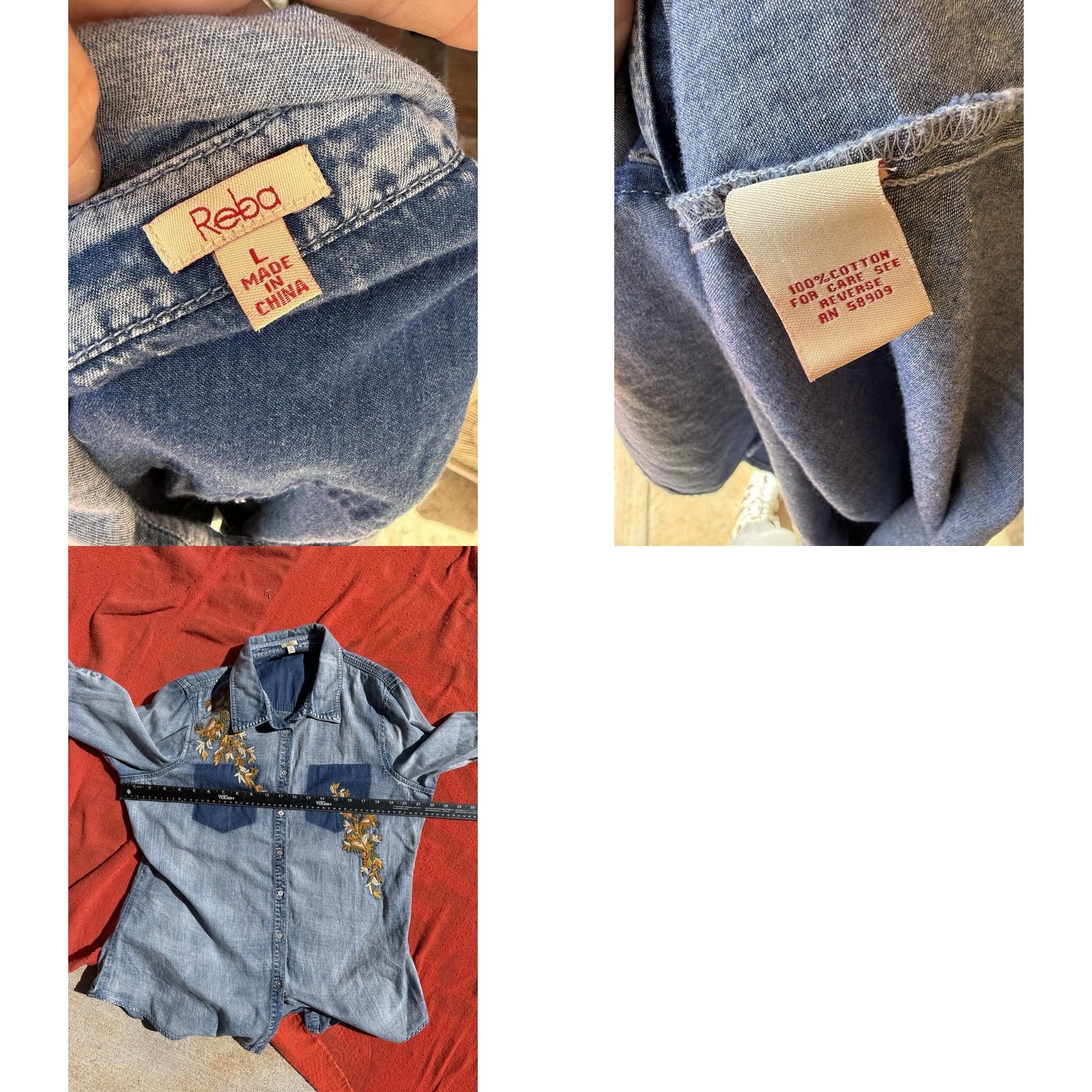 Vintage Reba Chambray Shirt Button-Up Women L Blue Casual Travel 90s? Size L / US 10 / IT 46 - 8 Thumbnail