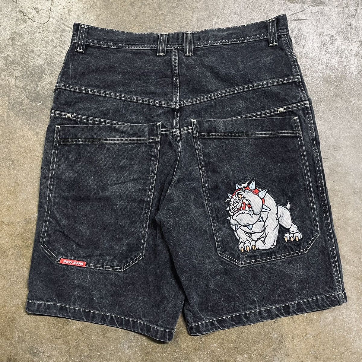 image of Y2K Jnco “Bulldog” Baggy Cyber Black Denim Shorts, Men's (Size 38)