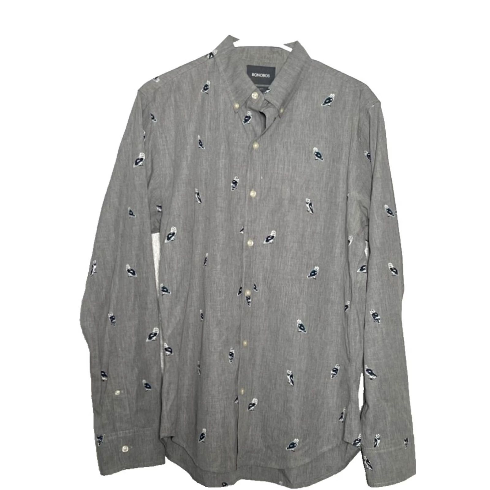 Bonobos Bonobos Shirt Men L Gray Owl All Over Print Button-Up Shirt Size US L / EU 52-54 / 3 - 2 Thumbnail