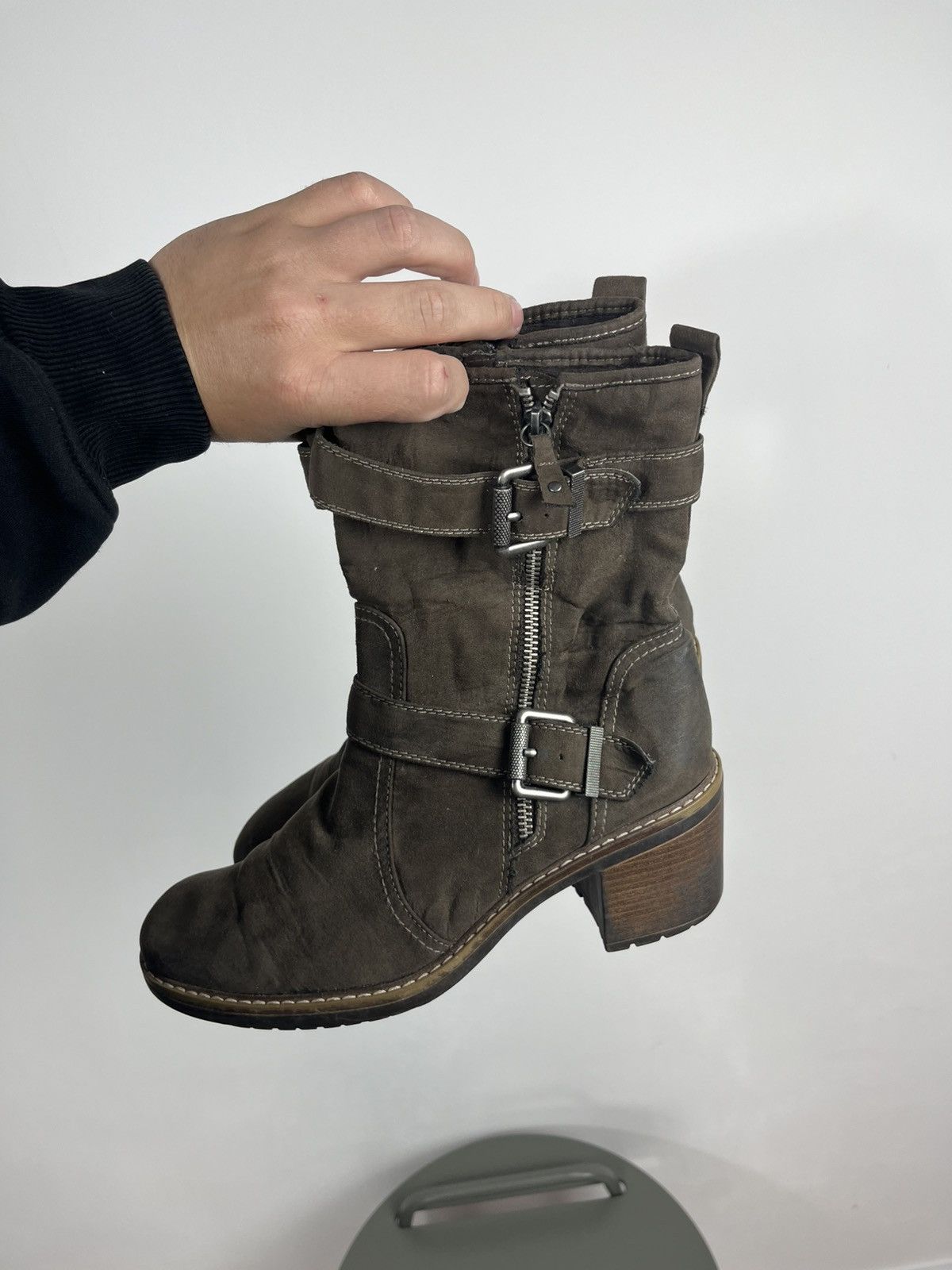Japanese Brand × Vintage Avant-Garde Chunky Heeled Leather Biker Boots with Straps Size US 10 / IT 40 - 4 Thumbnail