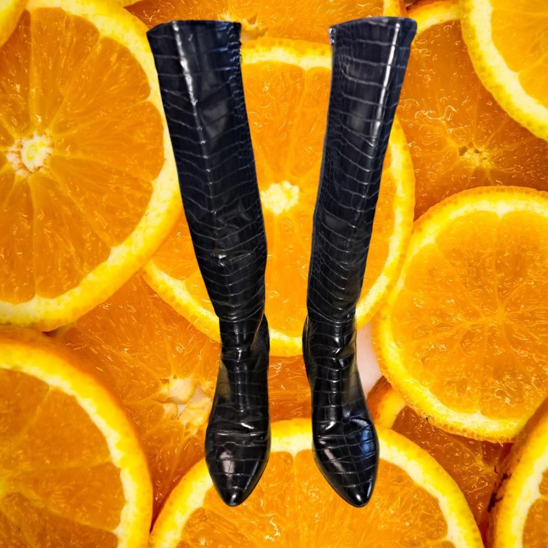 Other Black Faux Alligator Skin Knee High Boots with Size Zip Size Size US 8 / IT 38 - 2 Thumbnail