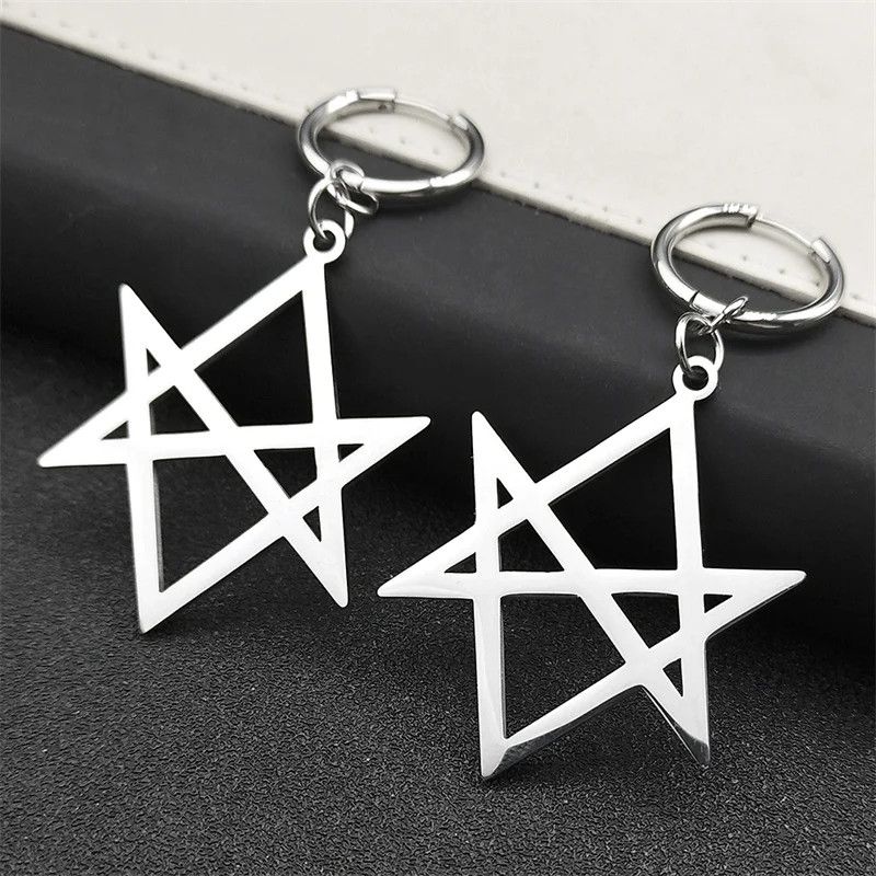 Jewelry Goth Unicursal Hexagram Hoop Earrings Jewelry Gift Size ONE SIZE - 2 Thumbnail