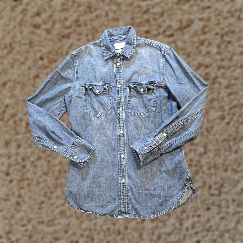J.Crew J.Crew Top - Womens Size 0 Blue Denim Pearl Snap Slim Long Casual Capsule Minimal Size XS / US 0-2 / IT 36-38 - 1 Thumbnail