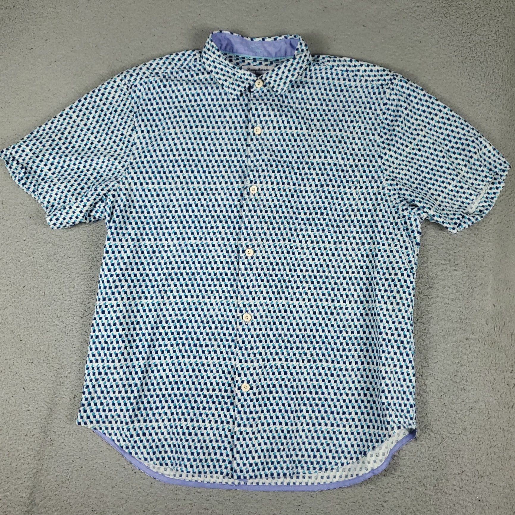 Tommy Bahama Tommy Bahama Shirt Mens Large Blue Geometric Silk Camp Collar Button Up Size US L / EU 52-54 / 3 - 2 Thumbnail