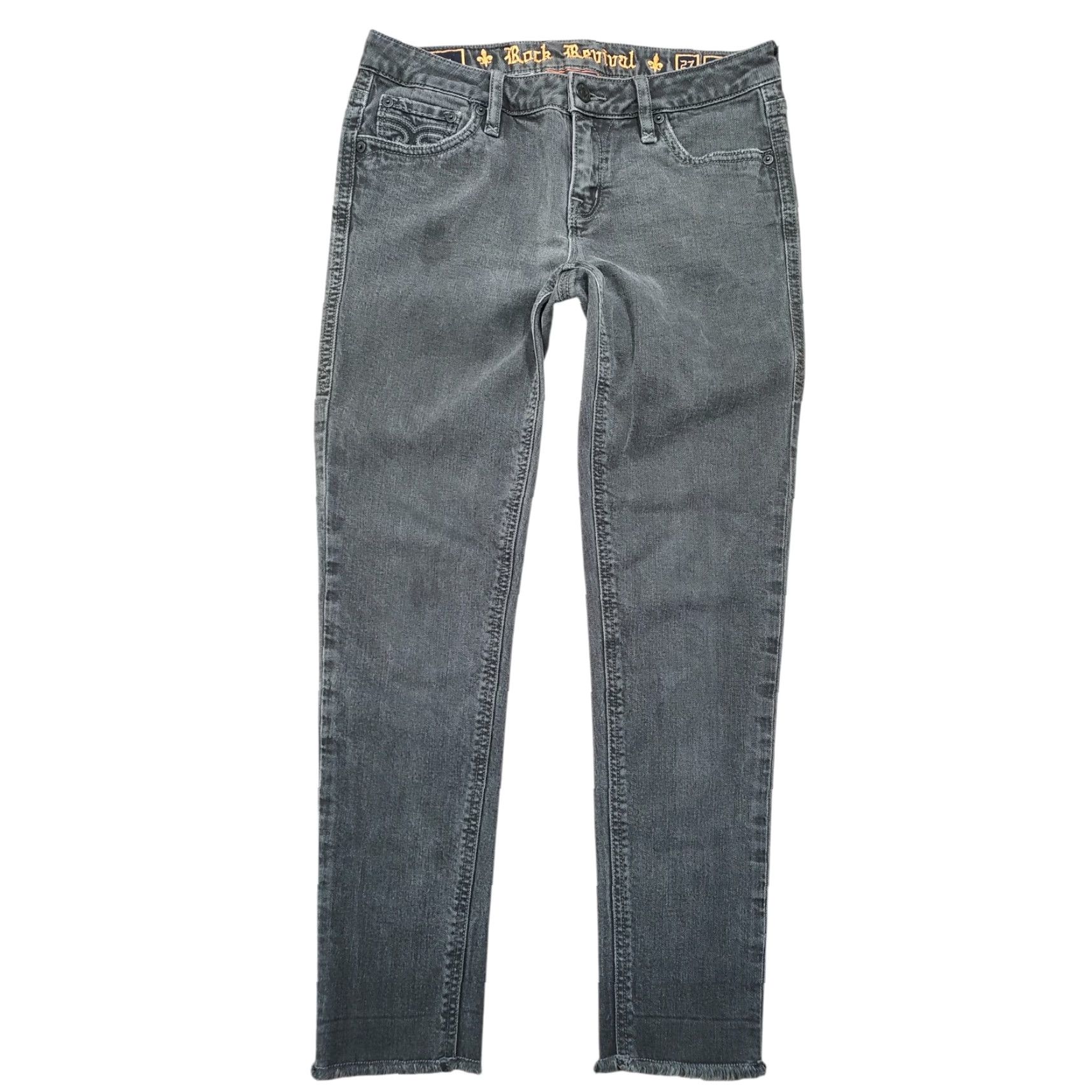 Vintage Rock Revival Flora Jeans Ankle Slim Black Denim Logo 5-Pocket Womens 27 X 26 In Size 27" / US 4 / IT 40 - 2 Thumbnail