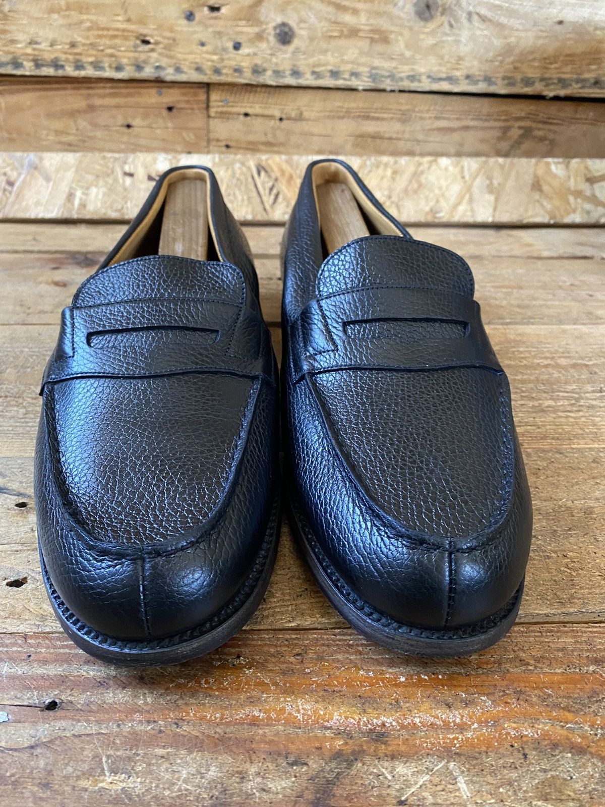 180 black leather pebble grain loafers sz Uk 8D