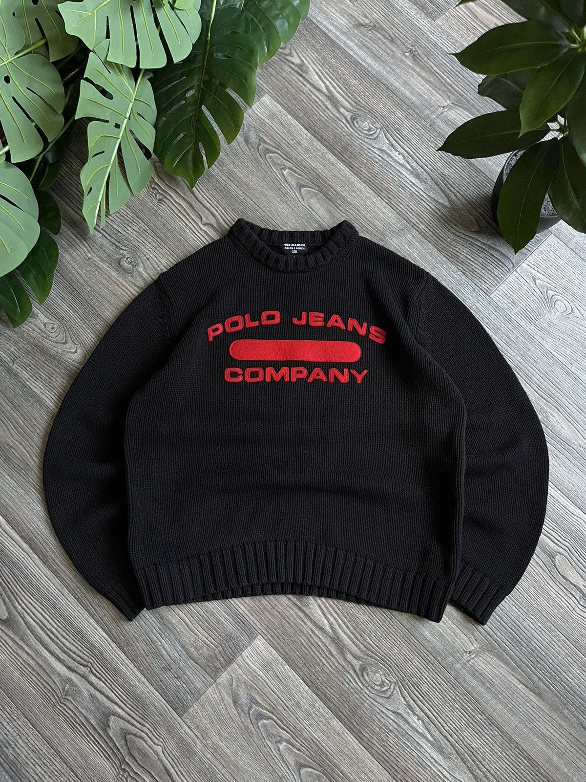 POLO JEANS SPELLOUT KNITTED BLACK VINTAGE SWEATER
