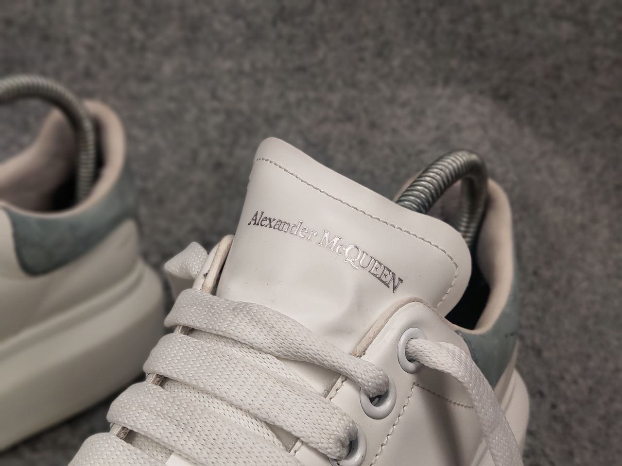 Alexander McQueen Alexander McQueen Oversized Leather Sneaker WhitePowder Blue Size US 8 / IT 38 - 13 Thumbnail
