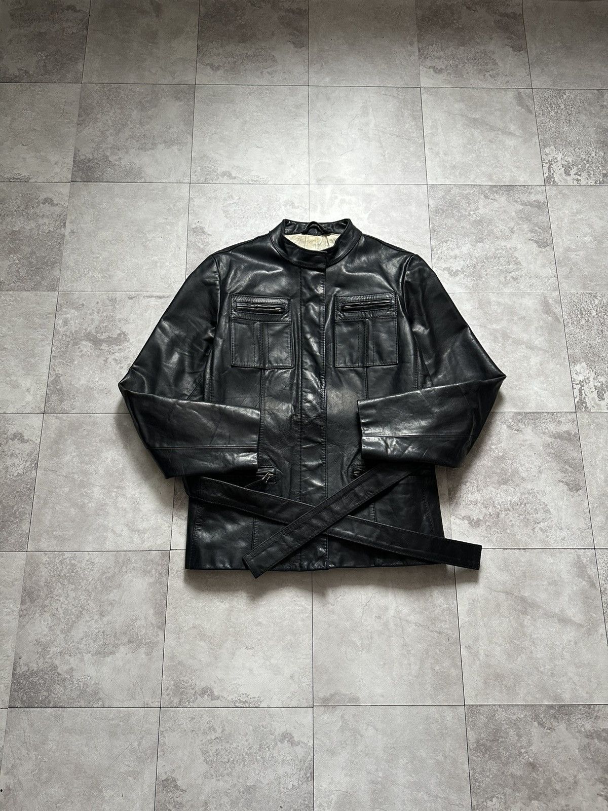 Gap × Vintage Vintage GAP Leather Black Belted Leather Biker Jacket Size M / US 6-8 / IT 42-44 - 5 Thumbnail