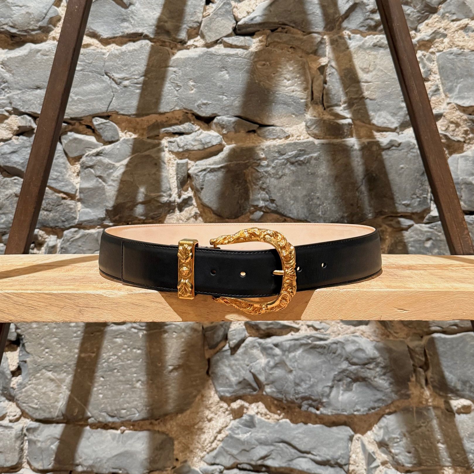Versace Versace Barocco Medusa Gold Buckle Black Leather Wide Belt Size ONE SIZE - 2 Thumbnail