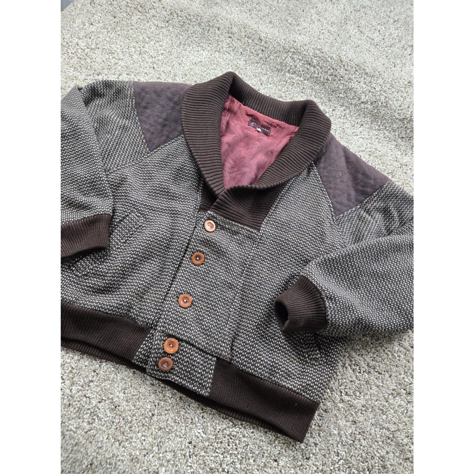 Vintage VINTAGE Yess-Mann Jacket Mens L Brown Shawl Collar Button Knit 70s Size US L / EU 52-54 / 3 - 2 Thumbnail