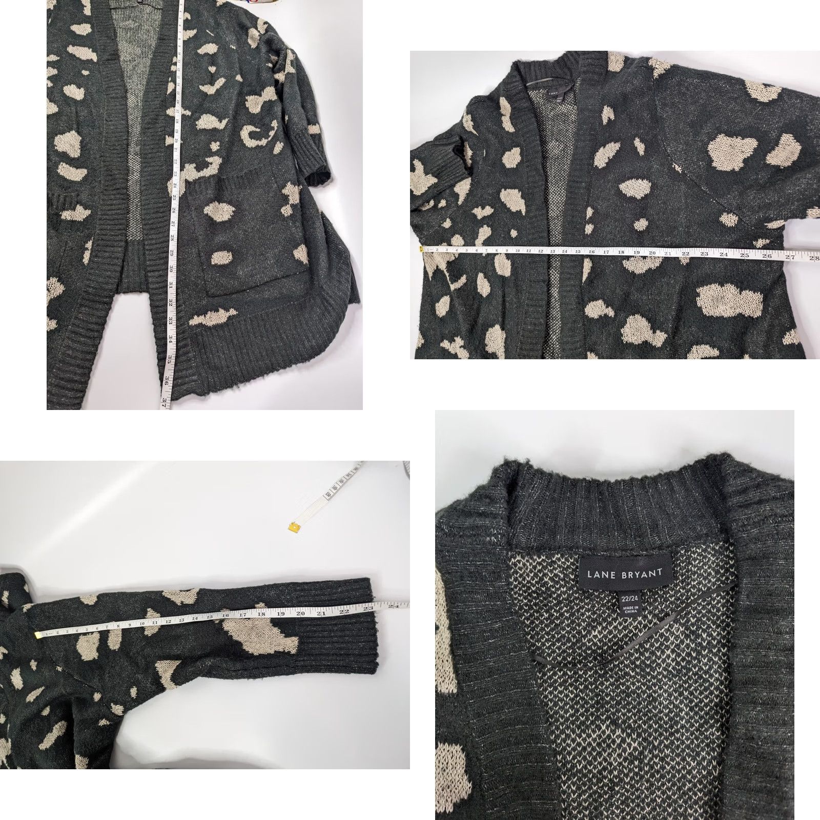 Vintage Lane Bryant Plus 22/24 Open Front Cardigan Sweater Black Animal Print Pockets Women Cardigan 22/24 Black Size 3XL / US 20-22 - 8 Thumbnail