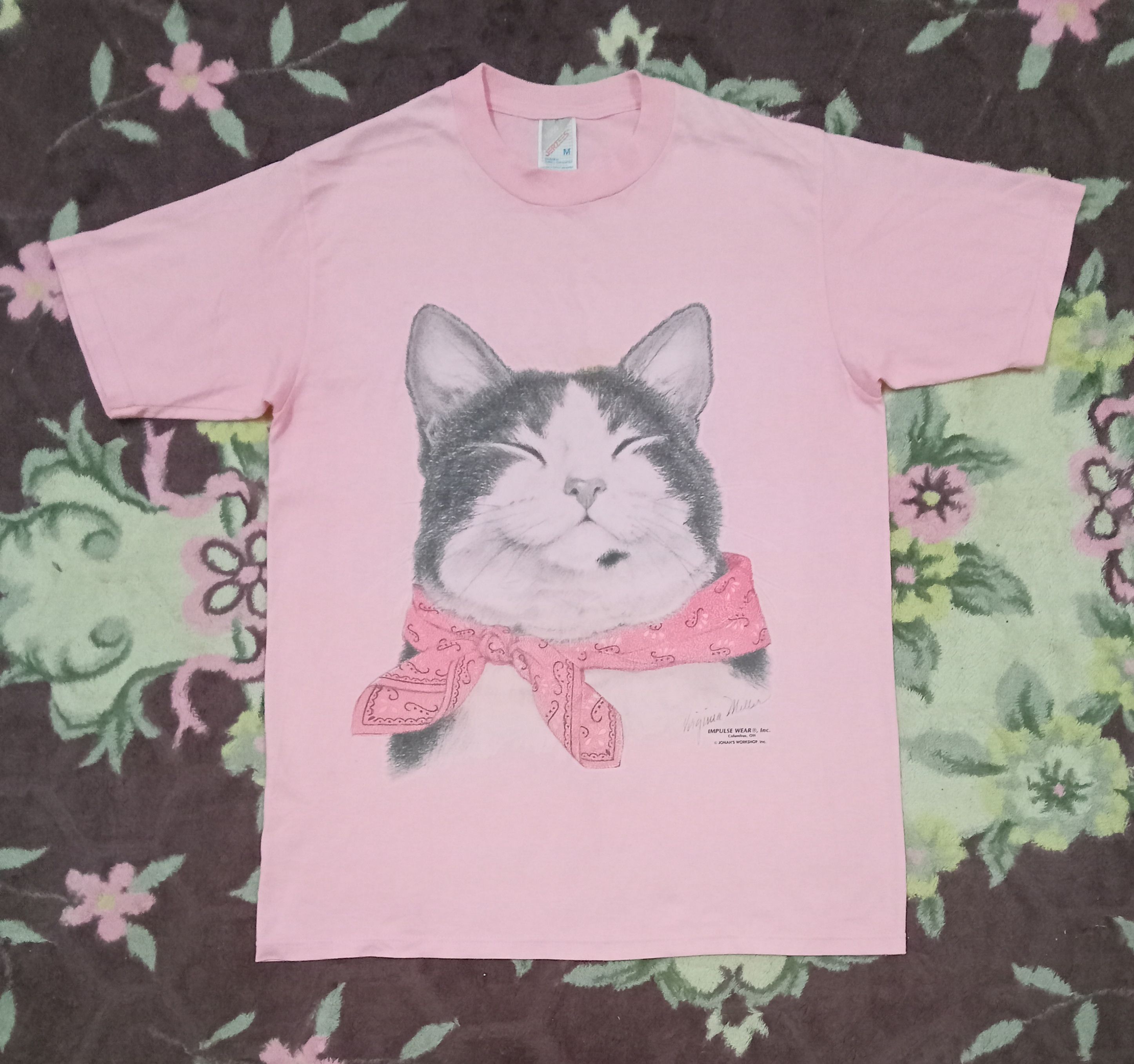 Jerzees × Vintage Vintage Rare Virginia Miller - Iron On Cat Big Face Motive Size US M / EU 48-50 / 2 - 2 Thumbnail