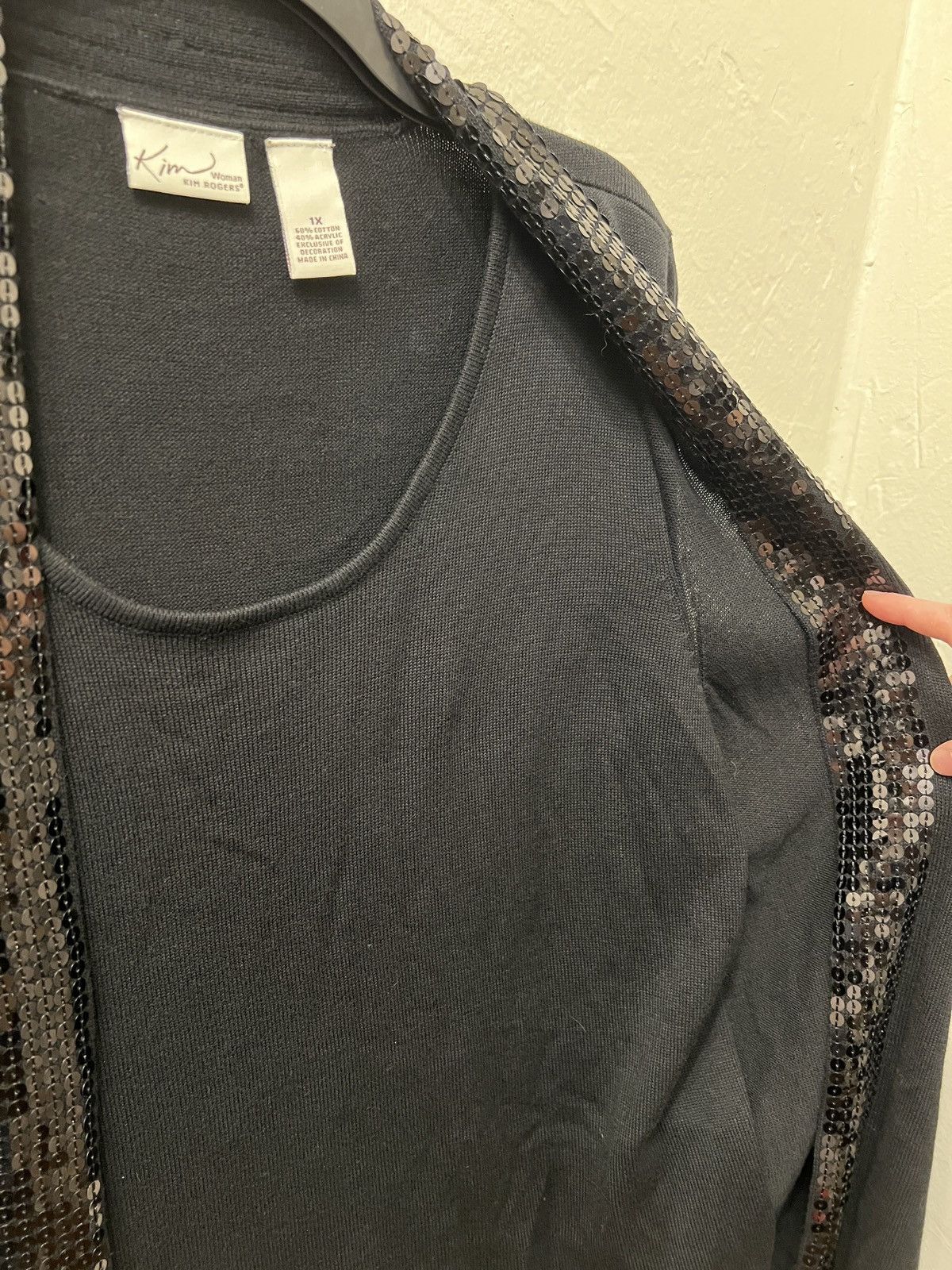 Other 2-in-1 Black Sequin Trim Cardigan w/ Built-in Tank, size 1X Size XL / US 12-14 / IT 48-50 - 3 Thumbnail