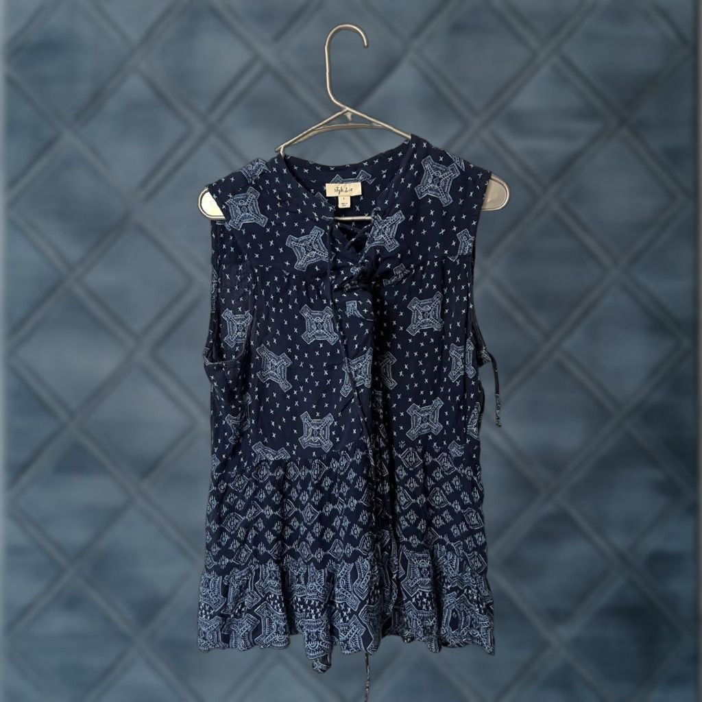 Style & Co Style & Co Womens Large Blue Embellished Tassel Tie Top Blouse Dressy Shirt L Blue Womens Size L / US 10 / IT 46 - 1 Thumbnail