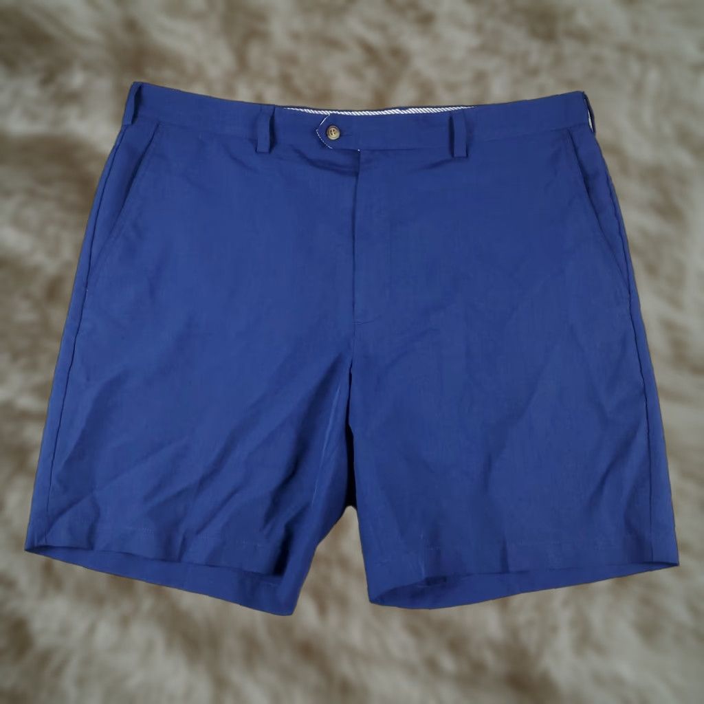 Vintage Donald Ross Mens Shorts 40 Blue Polyester Flat Front Chino Casual Flat-Front Solid Front Zip Pocket Regular 40 Mens Clothing Blues Size US 40 / EU 56 - 1 Thumbnail