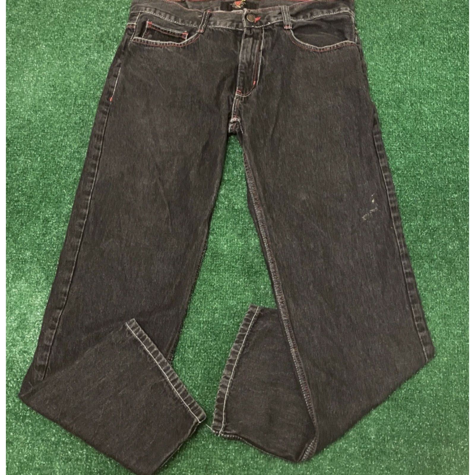 Vintage VINTAGE Carked Jeans Baggy Skater Grunge Jeans VTG Mens 34 34x30 Black Red Wide-Leg Size US 34 / EU 50 - 3 Thumbnail