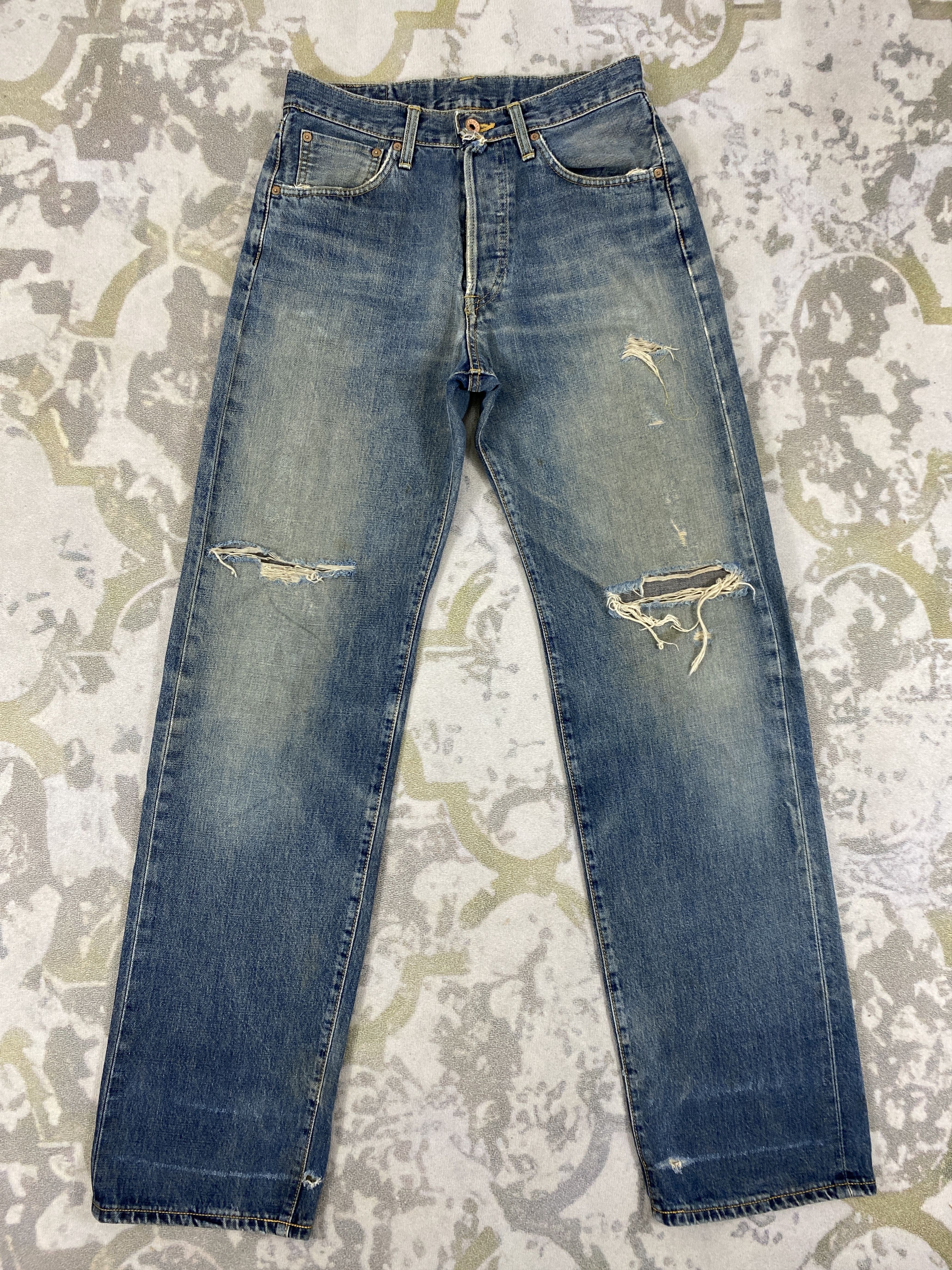 image of Hype Distressed Selvedge Vintage Edwin Jeans 29X34 Denim- Jn3522 in Blue Distressed, Men's
