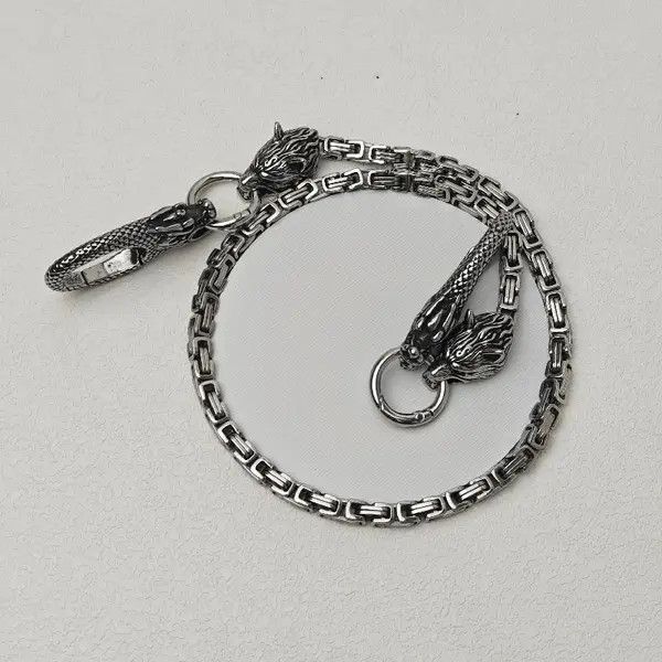 Japanese Brand Shii Stainless Steel Wolf Head Punk Pants Chain Silver Size ONE SIZE - 5 Thumbnail